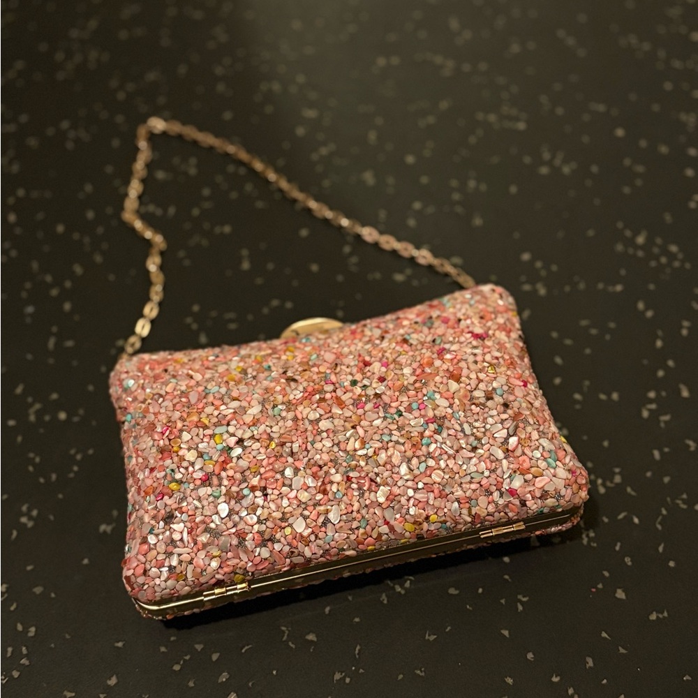 Pink Beachy Rock Clutch/Crossbody with gold chain